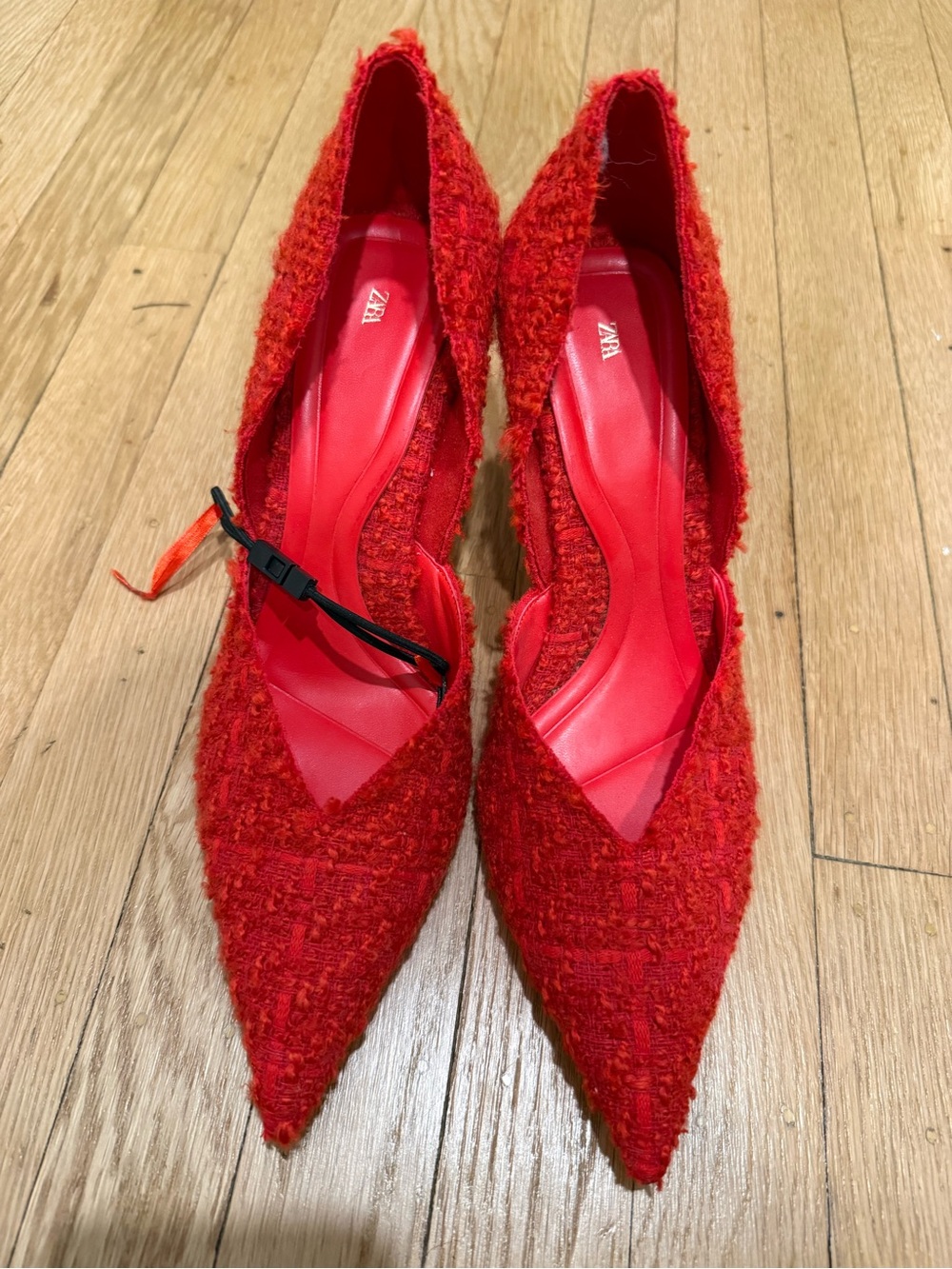 Zara Vibrant Red Tweed Pointed-Toe Heels